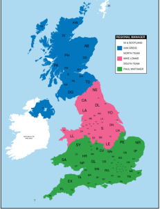 GB & NI Regional Map showing areas covered by Northridge Finance Sales Team